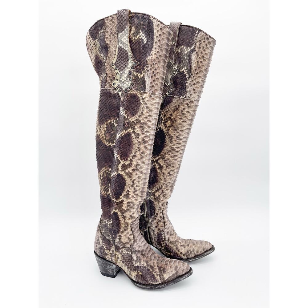 Rare Old Gringo Over the Knee Python Snakeskin Crystal Cowgirl Boots size 6.5
